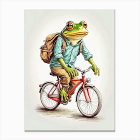 Frog Riding A Bike Canvas Print