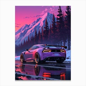 Purple Sports Car At Sunset Canvas Print