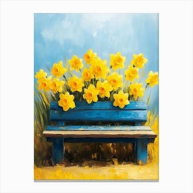 Daffodils On A Bench Canvas Print