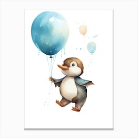 Baby Whale Flying With Ballons, Watercolour Nursery Art 3 Canvas Print