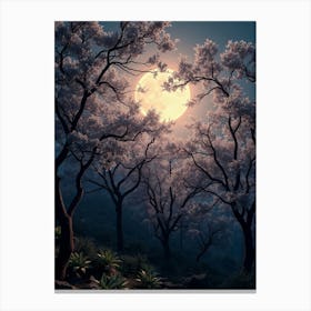 Full Moon Over Cherry Blossoms Canvas Print