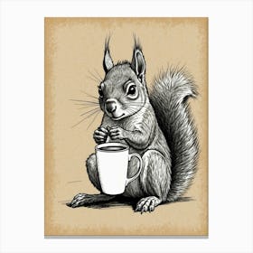 Squirrel With A Cup Of Coffee Canvas Print