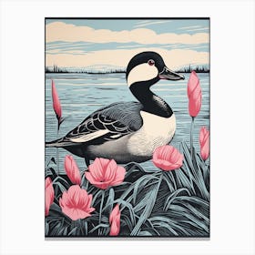 Vintage Bird Linocut Bufflehead 3 Canvas Print