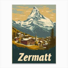 Aihrgdesign A Vintage Travel Poster Of Zermatt 1 Canvas Print