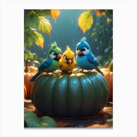 Birds In A Pumpkin Canvas Print