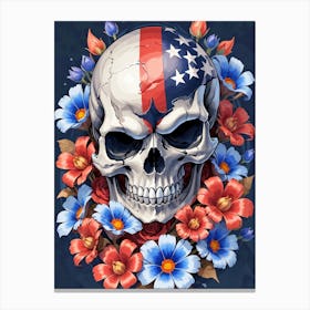 American Flag Floral Face Evil Death Skull (54) Canvas Print