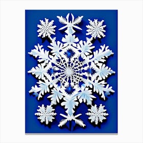 Intricate, Snowflakes, Blue & White Illustration 3 Canvas Print