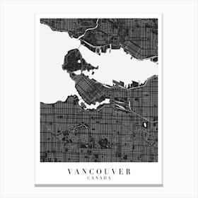 Vancouver Canada Minimal Black Mono Street Map Canvas Print