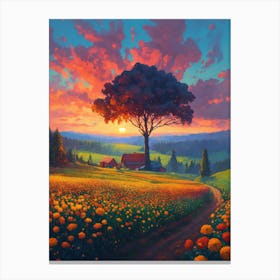 Sunset In The Field Canvas Print