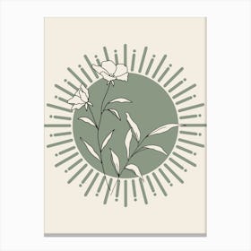Boho Sun And Line Flowers in Sage Green Canvas Print