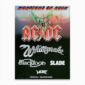 Monsters Of Rock Ac Dc Whitesnake Blackfoot Slade Decor Poster Canvas Print