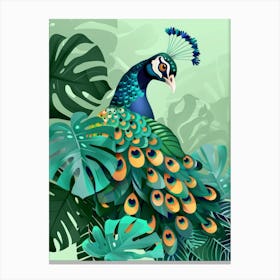 Peacock In The Jungle Canvas Print