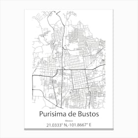 Purisima De Bustos,Mexico Minimalist Map Canvas Print