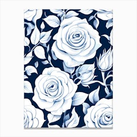 White Roses On A Blue Background Canvas Print