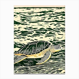 Green Turtle Linocut Canvas Print