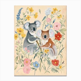 Folksy Floral Animal Drawing Koala Canvas Print
