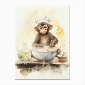 Monkey Painting Cooking Watercolour 2 Canvas Print