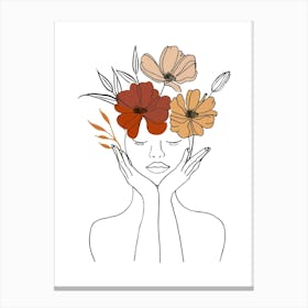 Woman Portrait Monoline Minimalist Hand Drawing Boho Illustration (17) Canvas Print