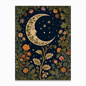 Moon And Flowers Style William Morris 2 Art Print 1 Canvas Print