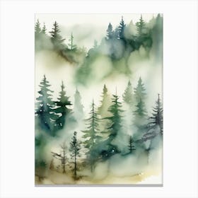 Appalachian Mountains of Misty Pines Watercolor Print of Evergreen Forest..130 Canvas Print