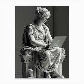 Statue Of A Woman Using A Laptop Canvas Print