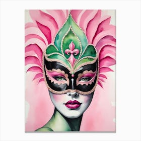 A Woman In A Carnival Mask, Pink And Black (59) Canvas Print