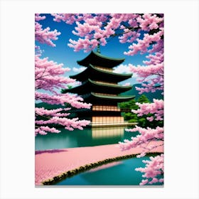 Japanese Pagoda Cherry Blossoms Mount Fuji Japan 2 Canvas Print