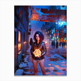 Girl In A City of magic Canvas Print