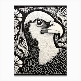 B&W Bird Linocut Crested Caracara 3 Canvas Print