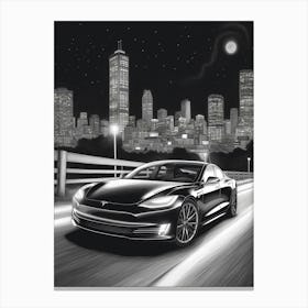 Tesla Model S City Drawing 1 Canvas Print