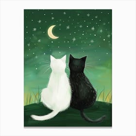 Two Cats Looking At The Moon 3 Canvas Print