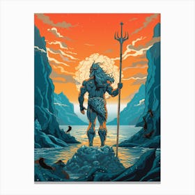  A Retro Poster Of Poseidon Holding A Trident 5 Canvas Print