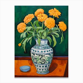 Flowers In A Vase Still Life Painting Marigold 3 Canvas Print