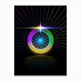 Neon Geometric Glyph in Candy Blue and Pink with Rainbow Sparkle on Black n.0081 Canvas Print