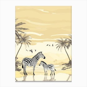 Zebras On The Beach Vector Canvas Print