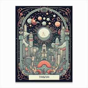 Tokyo, Japan, Tarot Card Travel  Line Art 4 Canvas Print