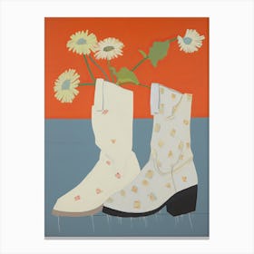 A Painting Of Cowboy Boots With Daisies Flowers, Pop Art Style 6 Canvas Print