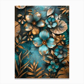 Gold And Blue Flowers 1 Canvas Print