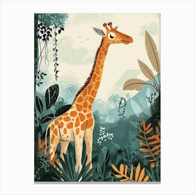 Modern Illustration Of A Giraffe In The Plants 7 Canvas Print