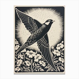 B&W Bird Linocut Chimney Swift 2 Canvas Print