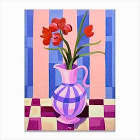 Painting Of A Pink Vase With Purple Flowers, Matisse Style 1 Canvas Print