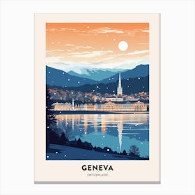 Winter Night  Travel Poster Geneva Switzerland 2 Canvas Print