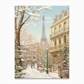 Vintage Winter Illustration Paris France 1 Canvas Print