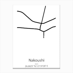 Nakoushi,Japan Minimalist Map Canvas Print