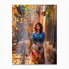 Chinese Girl walking through the street Canvas Print