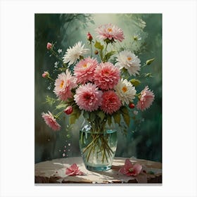 Dahlias In A Vase Canvas Print