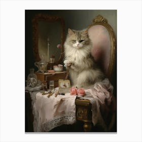 Cat At A Vanity Table Rococo Style 2 Canvas Print