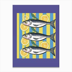 Three Fish On A Striped Background Canvas Print