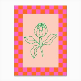 Modern Checkered Flower Poster Pink & Green 5 Canvas Print