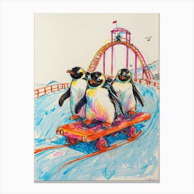 Penguins On A Skateboard Canvas Print